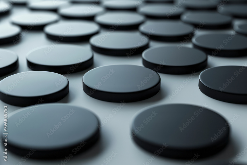Poster a series of perfect black circles on a white background, each circle decreasing in size for a sense 