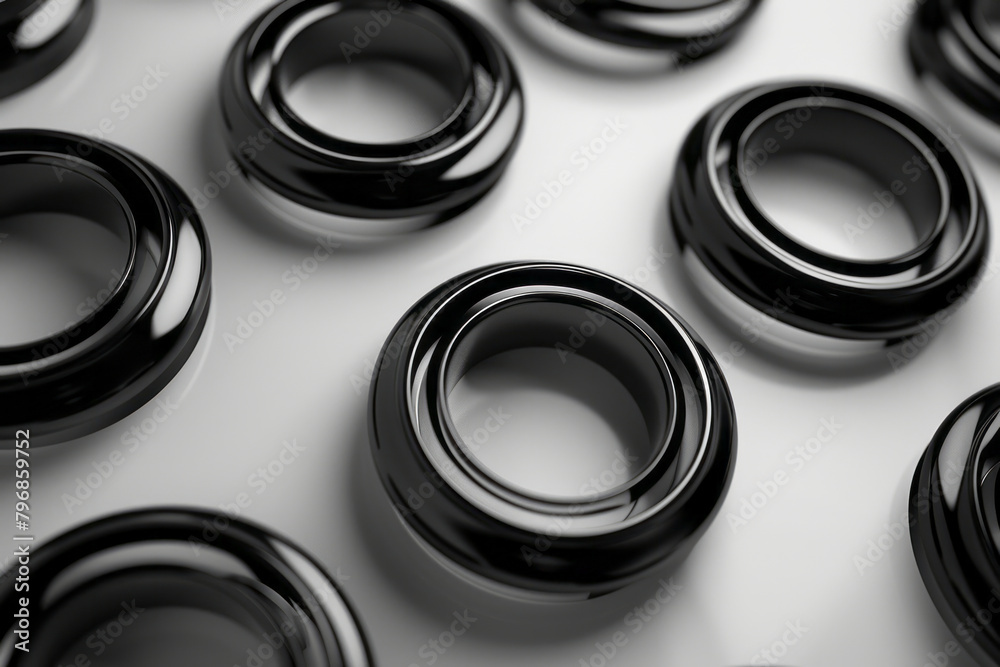 Poster a series of perfect black circles on a white background, each circle decreasing in size for a sense 