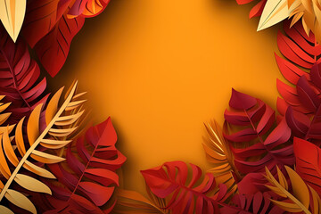 Tropical leaves frame with vibrant colors in 3D style. - 796859773