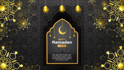 Realistic muharram banner with gold lantern template premium vector