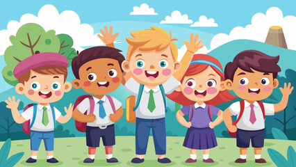 illustration-of-happy-school-kids-cartoon-waving-h