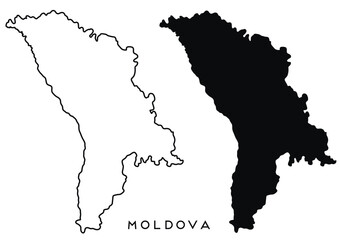 Moldova map outlined and black vector set