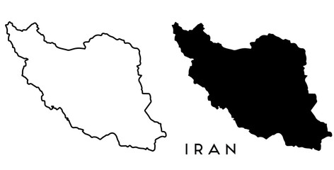 Iran map outlined and black vector set