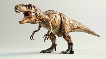 The fearsome Tyrannosaurus Rex stands tall, its massive jaws open wide, ready to devour its next victim.