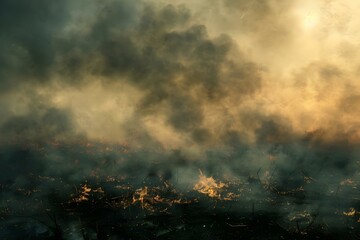Smoke and fire billow from a blazing wasteland. Concept Disaster, Fire, Smoke, Wasteland, Danger