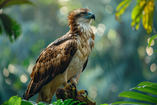 A Philippine eagle perched majestically in the canopy, overseeing its rainforest kingdom,