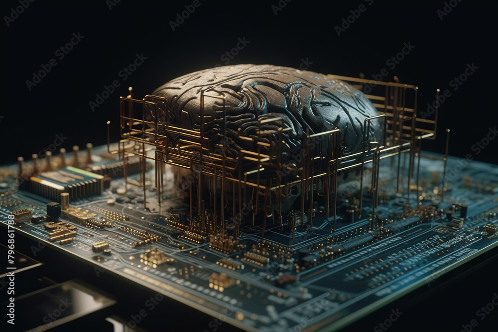 Aufkleber Artificial intelligence science concept with technological AI brain on the circuit board.