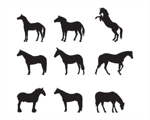 A set of high-quality detailed horse silhouettes