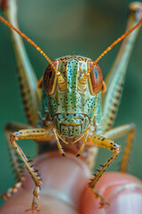 Fototapeta premium A close-up of a cricket singing, its wings vibrating,