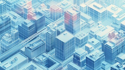 Grid Structure: A 3D vector illustration of a city block with a grid layout
