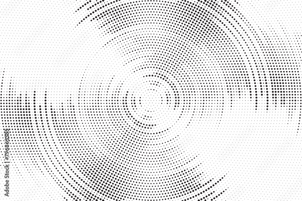 Aufkleber radial halftone gradient background. dotted concentric texture with fading effect. black and white c