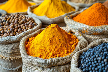 Colorful exotic spices at local market - obrazy, fototapety, plakaty