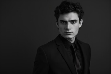 Fototapeta premium Black and white portrait of young man in suit.