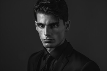 Obraz premium Black and white portrait of young man in suit.