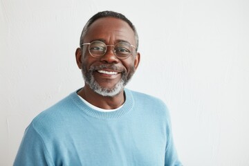 Middle aged dark skinned man achieves success with smile