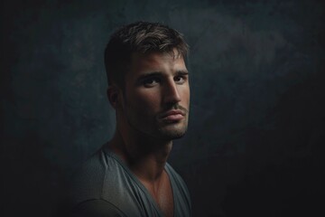Portrait od handsome man in studio on dark background - Powered by Adobe