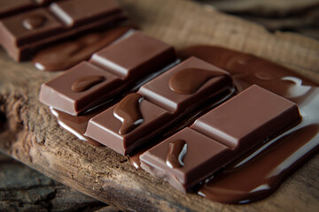 chocolate with nuts, Delight in the captivating scene of three decadent chocolate bars arranged on a melting board