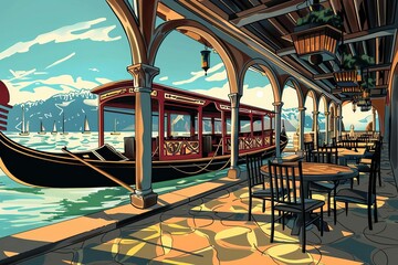 majestic wooden gondola adjoining restaurant impressive architecture aigenerated illustration