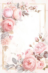 A pink background frame with a white frame and pink flowers. The flowers are roses and there are also some daisies