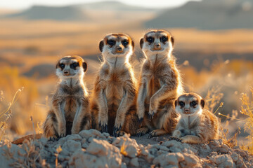 A group of meerkats taking turns to watch for eagles while others feed, a vital sentry system,