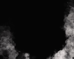 Smoke or fog. Abstract gray and white clouds on a black background. In the middle there is a consolidated place