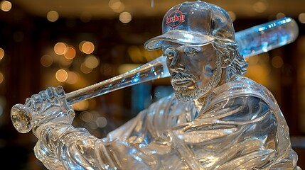 Glass sculpture depicting baseball player