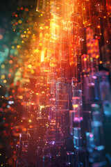 A digital explosion of pixels in a rainbow spectrum, perfect for technology-themed promotions,