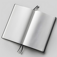 Modern White Notebook on Light Grey Desk: Minimalistic Office Background Banner with Symmetrical Design and Empty Pages - obrazy, fototapety, plakaty