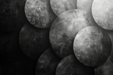 A composition of several monochromatic circles, some solid, some only outlines, on a grey field,