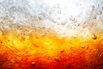 Macro cola background,Background of cola with ice and bubbles. Side view background of refreshing...