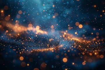 A dynamic and artistic representation of a swirling cosmic scene with blue tones and orange sparkles