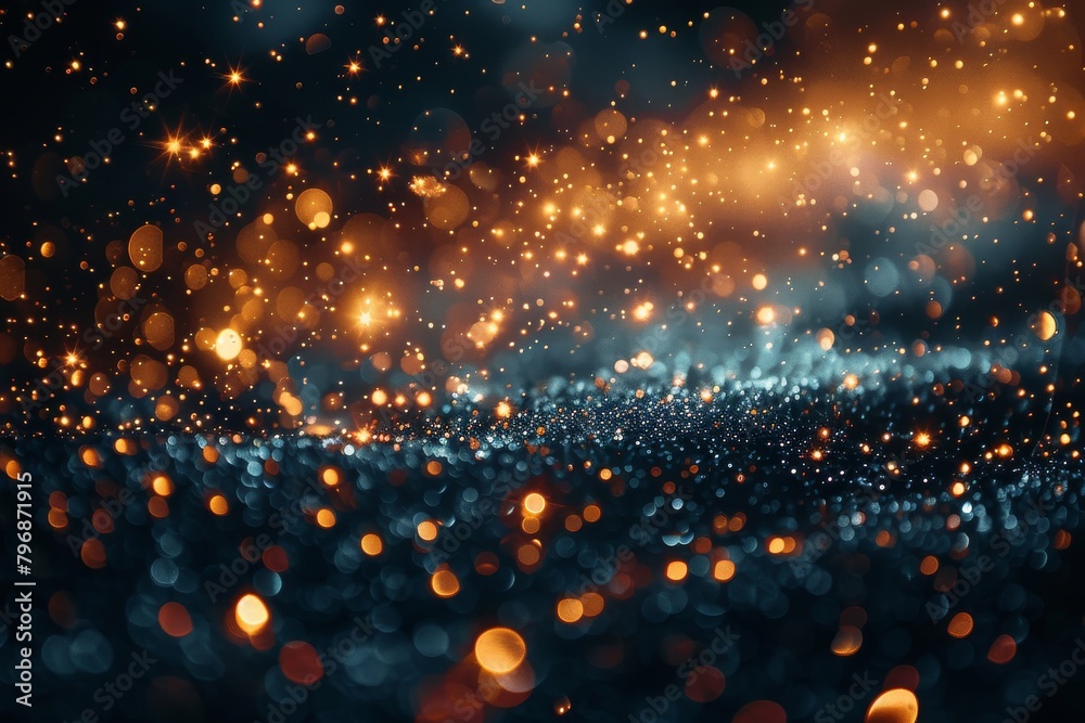 Poster the image captures a mesmerizing display of glowing bokeh lights and particles, resembling a festive