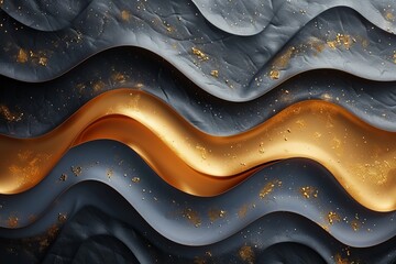 A luxurious abstract design with elegant golden swirls accented by glitter on a smooth dark...