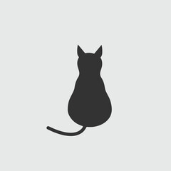 Black cat silhouette. Elegant cat sitting back view.