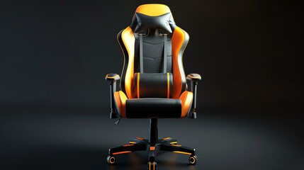 Black and orange gaming chair with a sleek design. It is made of high-quality materials and is built for comfort and durability.