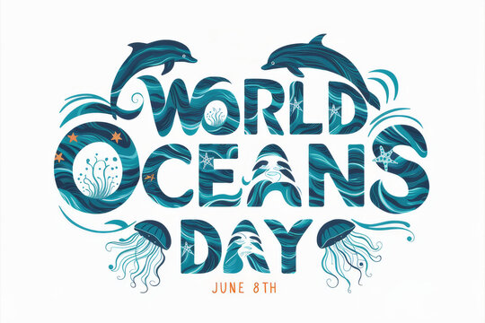 World Oceans Day Written in Blue Ink - Powered by Adobe
