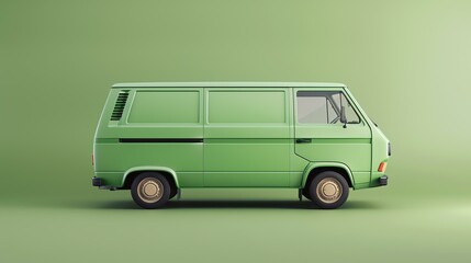 This is a 3D rendering of a classic delivery van in a solid green color.