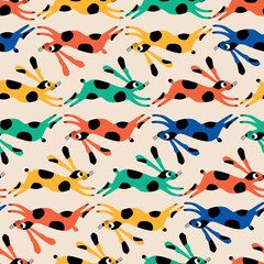 Colorful rabbits hand drawn vector illustration. Adorable bunny animal seamless pattern for kids fabric or wallpaper.