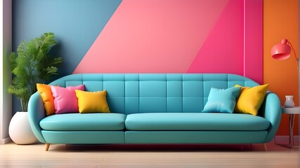 Vibrant sofa, contemporary interior design, 3D model, 3D depiction