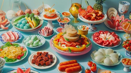 Fototapeta premium Artificial unhealthy sweet food, sugar, diabetes, chemical, candy, Obesity, 16:9