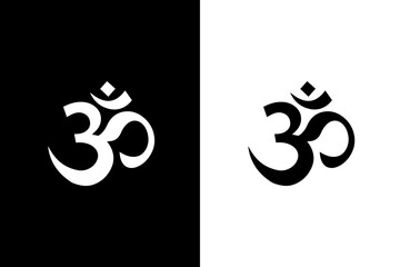 Ohm black and white Symbols. Om symbol. Buddhism symbol. Om vector symbol.