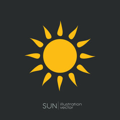 Sun Icon illustration vector. yellow sun isolated dark on  background
