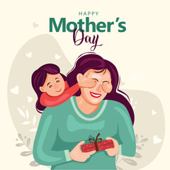Happy Mother's day son congratulates mom and gives him a gift box. abstract vector illustration design