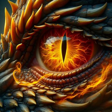 Fiery dragon&rsquo;s eye ablaze with intricate scales. Perfect for fantasy-themed projects. 🐉🔥