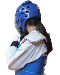Transparency png Female taekwondo player overshoulder wearing blue protections 