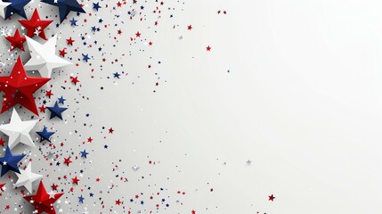 A patriotic background with red, white, and blue stars and confetti. Perfect for Memorial Day, Independence Day, or any other patriotic holiday.