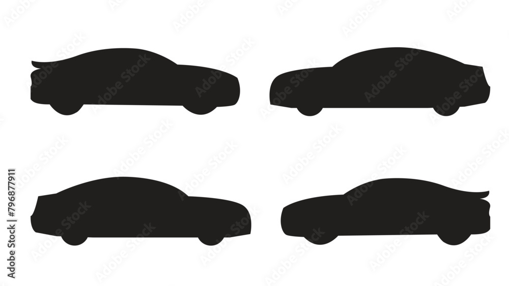 Wall mural car silhouettes. car silhouettes images. black and white vector car . car icon set in linear style, 