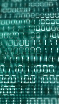 Digital number green background. Binary code animation. Vertical video.