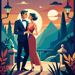 Beautiful Romatic Love Couple illustration  