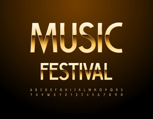 Vector elite logotype Music Festival. Elite Gold Font. Premium Alphabet Letters and Numbers.